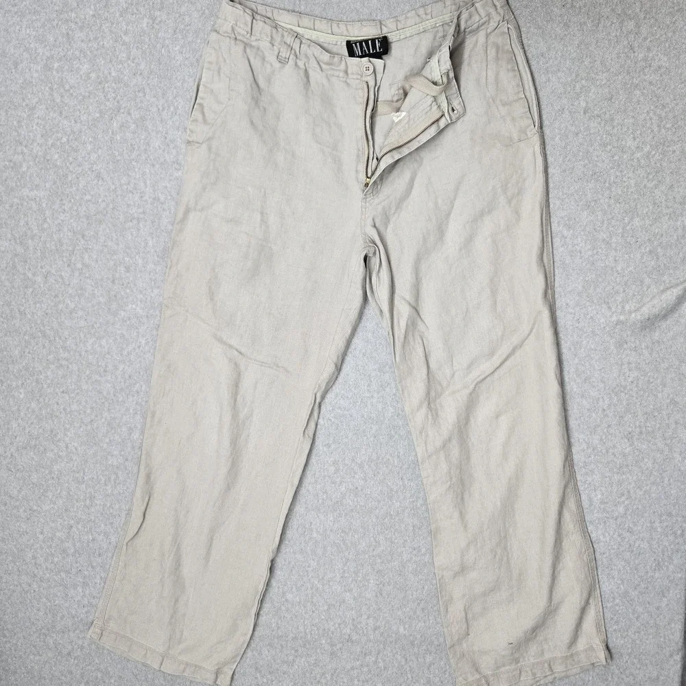 International Male Men Pants 34 Beige Linen Dress Pants Button 30